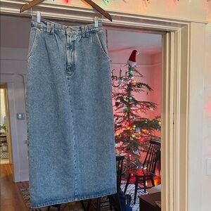 Vintage Vivaldi Blue Denim Pleated Midi Skirt